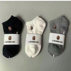 NEW Bape A Bathing Ape Embroidery Big Head socks Unisex Set of 3 Short